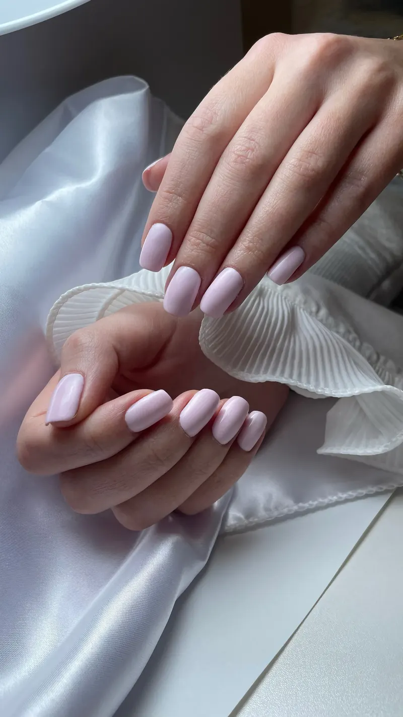 Inspiração de unhas rosa claro com acabamento delicado